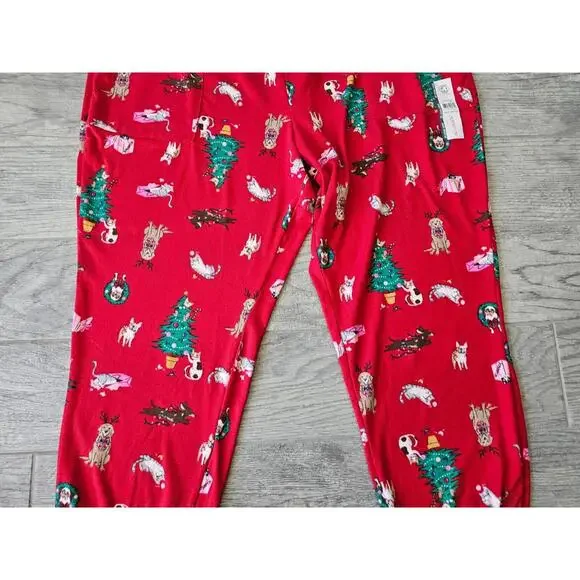 New Women's Joyspun Christmas Pajama Pants Dogs Cats Elastic Waist SZ 3X 22W-24W - Picture 6 of 11